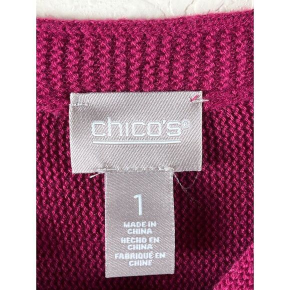 Chico's Touch of Cashmere Fringe Hem Pullover Sweater Size 1 Medium Magenta Pink - Picture 4 of 8
